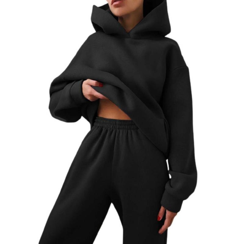 Ensemble deux pièces pour femme, sweat-shirt à manches longues et pantalon de couleur unie, à la: 02 / M