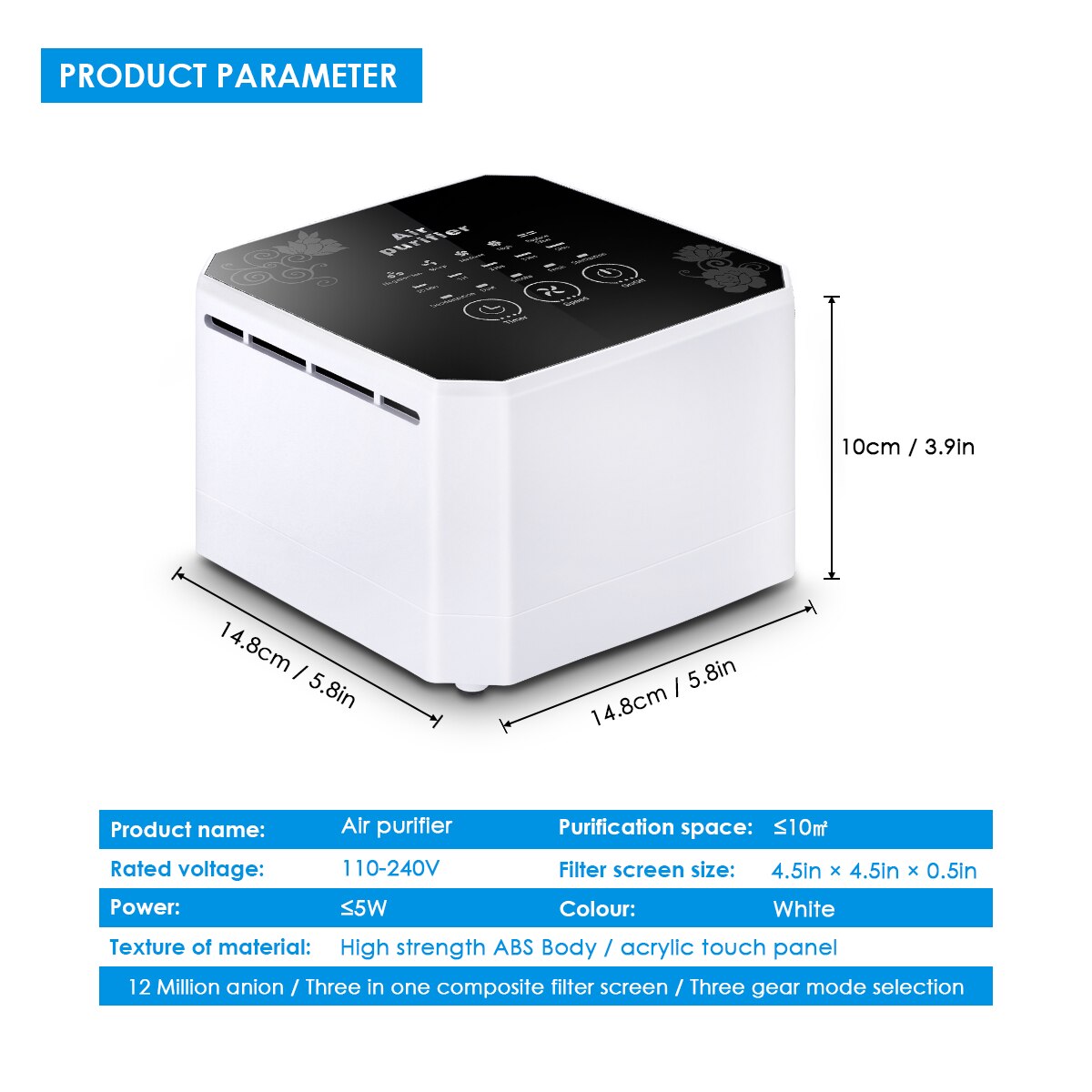 Negative Ion Generator Air Purifier For Home office Active Carbon HEPA Filter Desktop Mini Air Ionizer Compact Air Cleaner