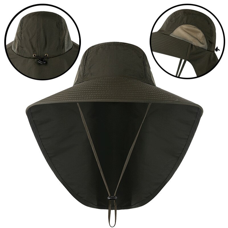 Chapeau de Protection contre les UV pour le cou, casquette de Protection solaire à large bord, pour voyage, Camping, randonnée, bateau: vert militaire