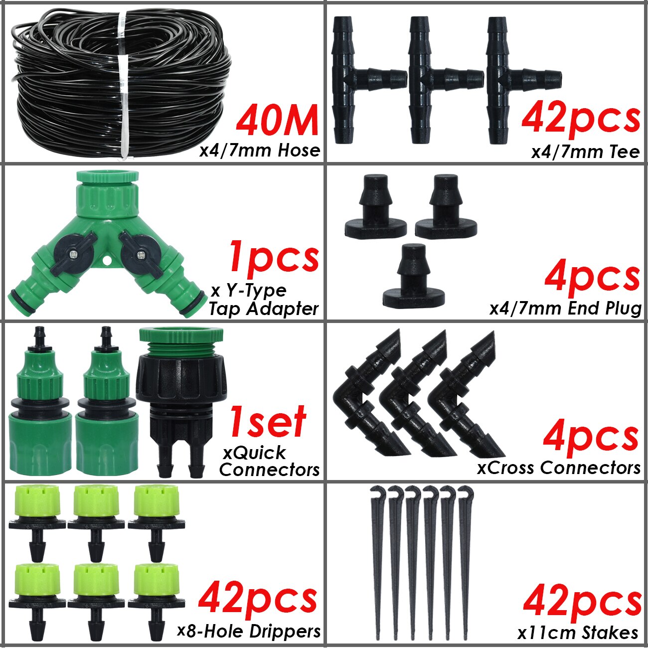 SPRYCLE 5-50M Automatic Garden Watering Adjustable Drip Irrigation System 1/4&#39;&#39; 4/7mm Hose Connectors for Pot Plants Greenhouse: SPL11-KIT16-40M