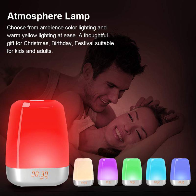 Wake-Up Light Alarm Clock-Sunrise Simulation Digital Led Clock With Heavy Sleepers-Press Control Multicolor Dimmable, Usb Rech
