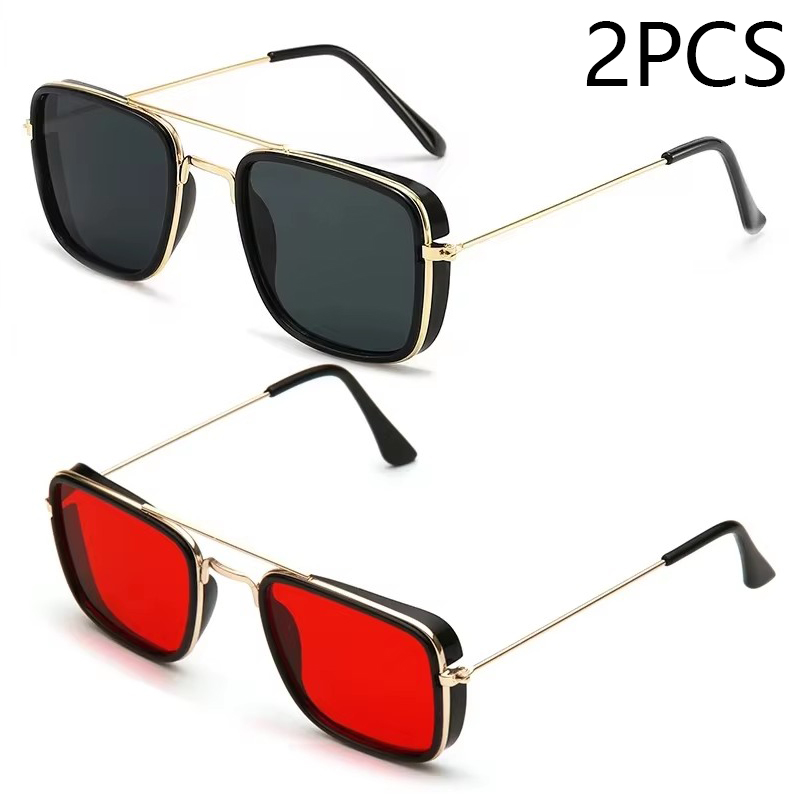 Sunglasses European and American Metal Small Square Frame Korean Version Glasses Retro Square Sunglasses UV Protection: Burgundy
