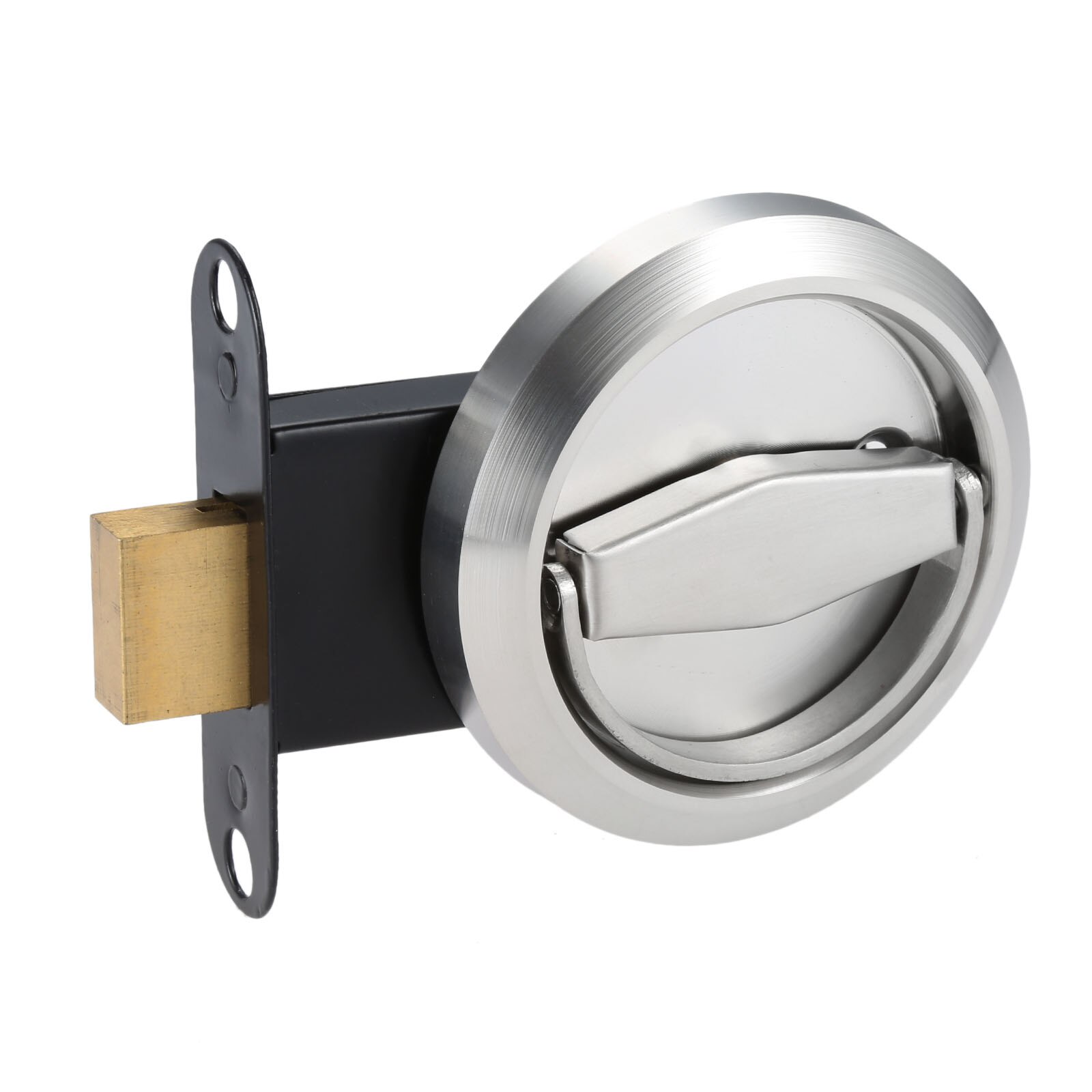 1 Set Stainless Steel Embedded Invisible Door Knob Handle Concealed Door Lock Latch &amp; Round Pull Ring for Sliding Doors Cabinet