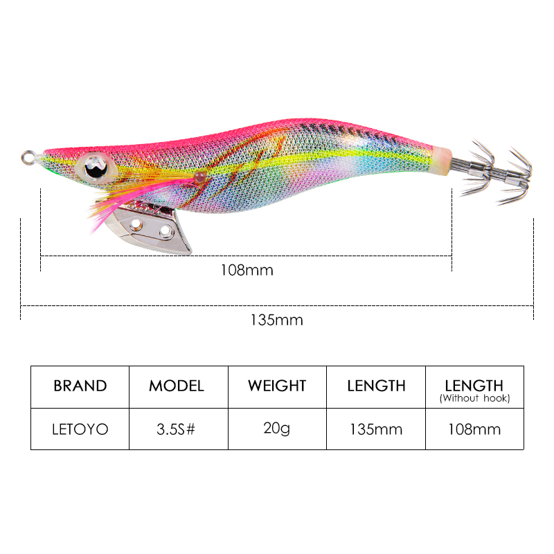 LETOYO, 3.5S# 20g 108mm, eging pesca calamar, jibioneras pesca calamar, leurre lumineux pour la pêche en mer, señuelos calamar y sepia, anzuelo calamar, jigging, señuelo calamar, señuelos para sepias y calamares