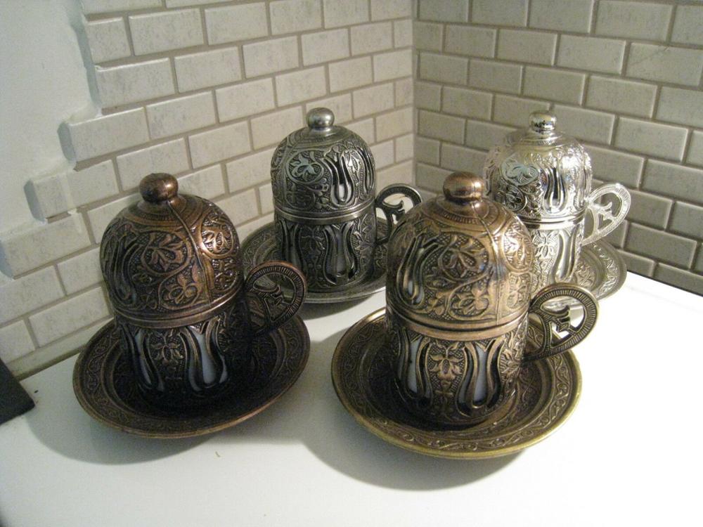 (Set van 4) Traditionele Turkse Handgemaakte Koffie Espresso Kop en Schotel Porselein