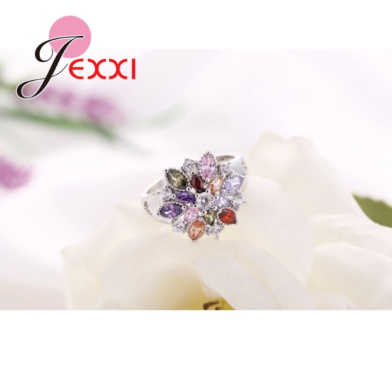 Mode-sieraden Party Vinger Ring Kleurrijke Cz Crystal 925 Sterling Zilver Vrouwen Bruiloft Engagement Ringen Bijoux