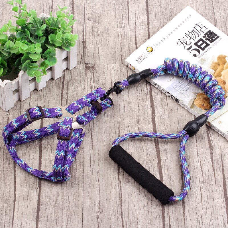 Pet Supplies Leash Set Dog Harness Nylon Pet Leash Chest Strap Foam Handle Safety Suitable For Large Medium Small Dogs: Purple / L