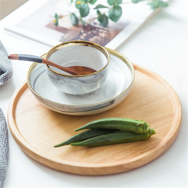 Bamboe Ronde Opbergbak Gebak Servies Eco Vriendelijk Houten Palletbord Keukengereedschap Theeblad Huisdecoratie 2024
