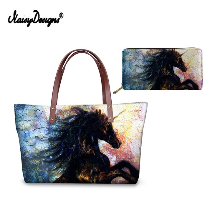 Pink Unicorn Horse Printed Women Shopping Bags Crossbody Bags Vintage Messenger Bag Leather Purse Shoulder Travel Top Tote Bags: LMF0053ALZ21
