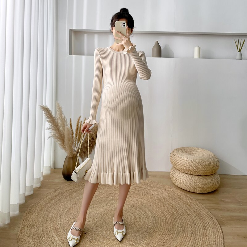 Pull Long tricoté pour femme enceinte, vêtement de maternité Chic et , coupe trapèze, Slim, collection automne hiver 2305