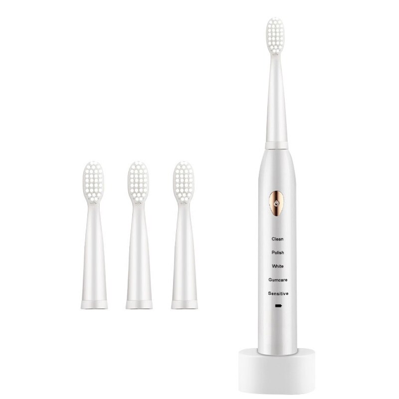5 modalità Ad Ultrasuoni Spazzolino Da Denti Elettrico di base USB Ricaricabile Impermeabile Spazzolino Da Denti Elettrico con 4 Teste di Bursh Contenitore di Regalo: bianca Base