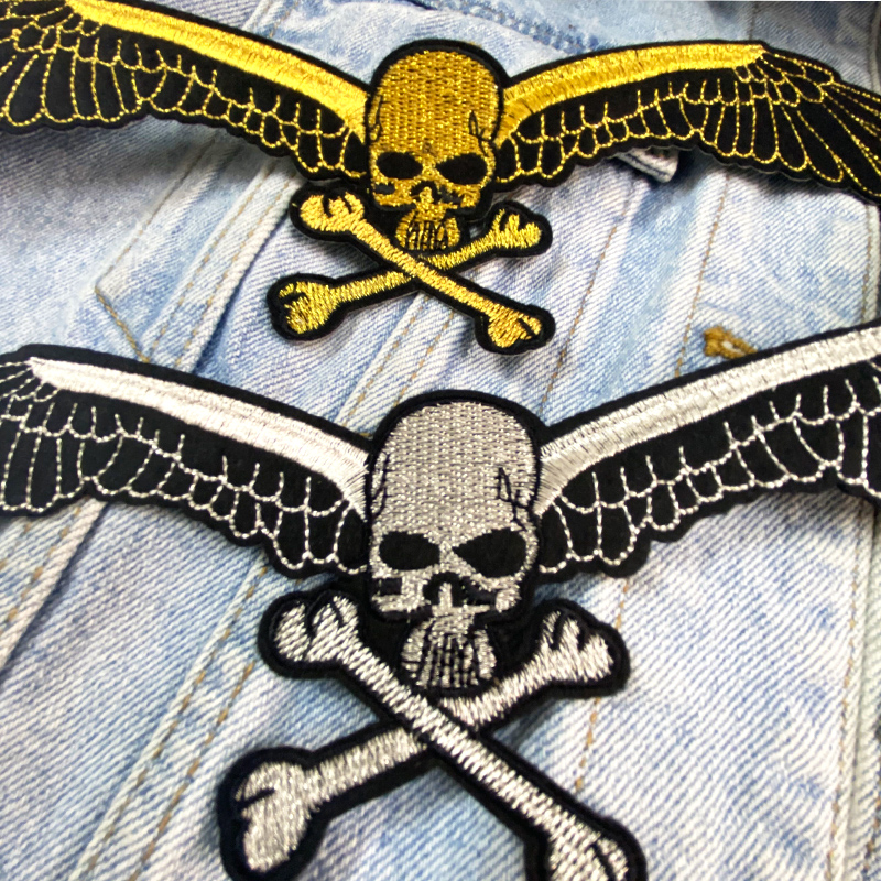 Parches de motociclista Punk para ropa, parches bordados con alas de calavera para ropa, pantalones vaqueros, chaqueta, apliques, insignias de parche para motocicleta