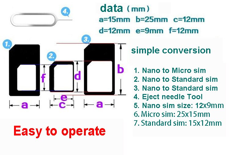 Pctonic nano sim-korttisovitin standardi mikro-sim-korttisovitus leikkaus alustan irrotusneulatyökalulla iphone samsungille