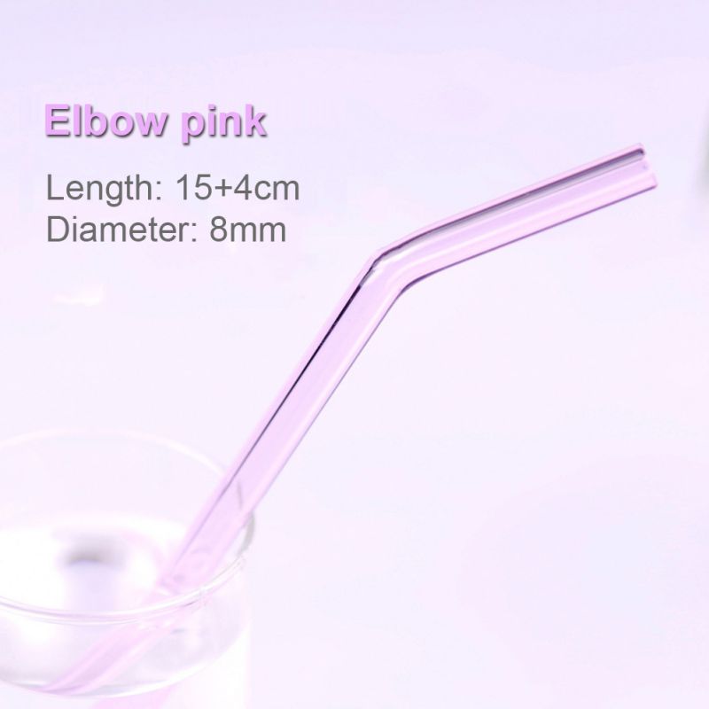 Heat And High Temperature Resistant Glass Straw 8mm*18cm Elbow: Pink