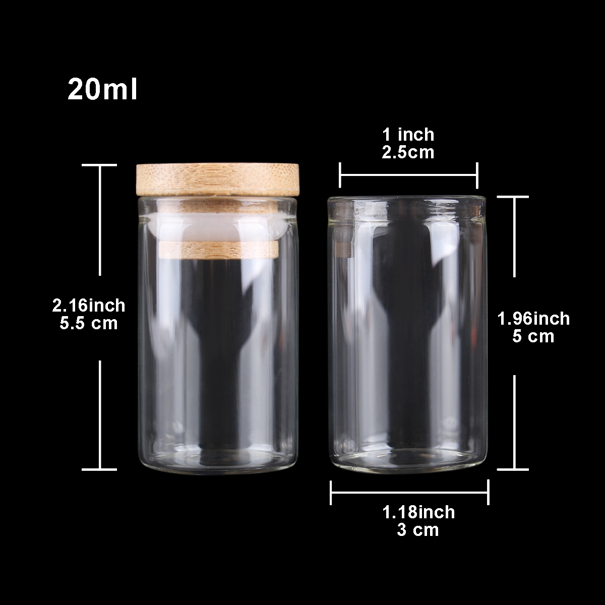 5pcs 20ml 30*50mm Glass Spice Bottles with Bamboo Lids Potion Bottles Glass Vials Message Bottles for Art Crafts