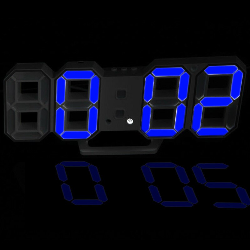 Eenvoudige Moderne Digitale 3D Led Wandklok Wekkers Snooze Klok Met 12/24 Uur Display Home Cedroom Digitale Wandklok e2S: Black Blue Font