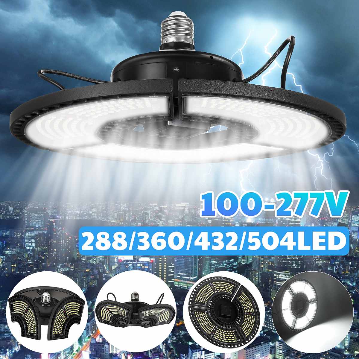 Super Bright E27 LED Garage Light Deformable Ceiling Light for Home Warehouse Workshop Folding Three-Leaf Deformation Lamp