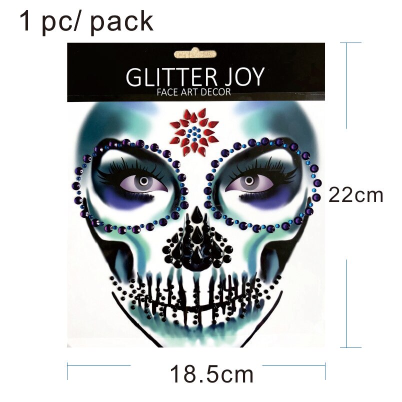 HFG05 1Pc the Day of the Dead Sugar Skull Inspired Face Jewel Rhinestone Sticker as Dia de Muertos Party Body Art