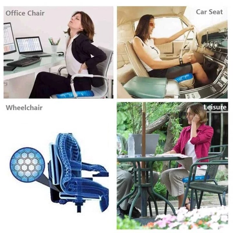 Almohadilla refrigerante con gel para asiento, cojín Flexible antideslizante, cómodo y negro para masaje, silla de oficina, cuidado de la salud, alivio del dolor