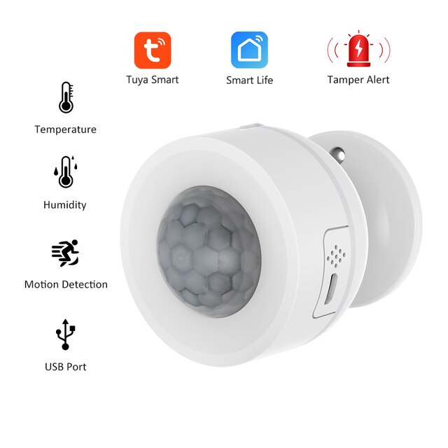 Smart Home WiFi PIR Motion Sensor Built-in Temperature Humidity Detector with Tamper Alert Tuya Wireless Alarm Security System: 1pc