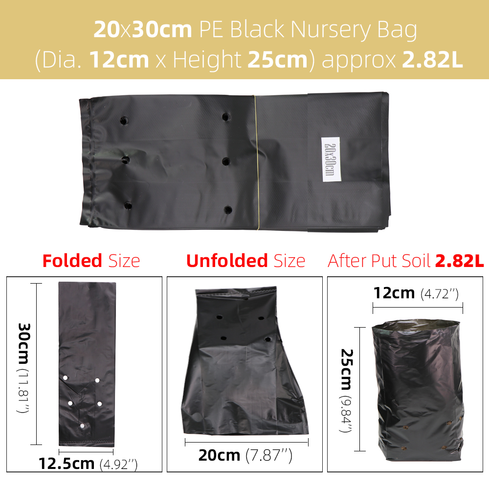 50/100Stck PE Verdicken Pflanze Wachsen Tasche Kindergarten Taschen Sämling Töpfe mit Atmungsaktive Löcher Schwarz Pflanzen Sack Umweltfreundliche garten: 100Stck / Schwarz 20x30cm