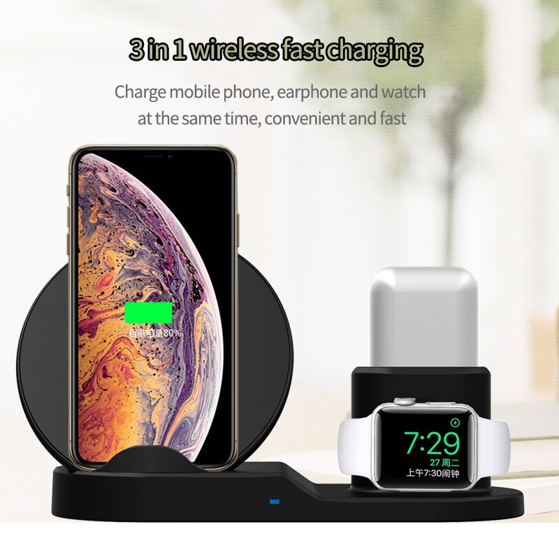 3 In 1 Qi Snelle Draadloze Oplader Voor Iphone 11 Pro Xs Xr 8 Samsung Note 10 Charger Dock Station voor Apple Horloge 6 5 4 Airpods Pro