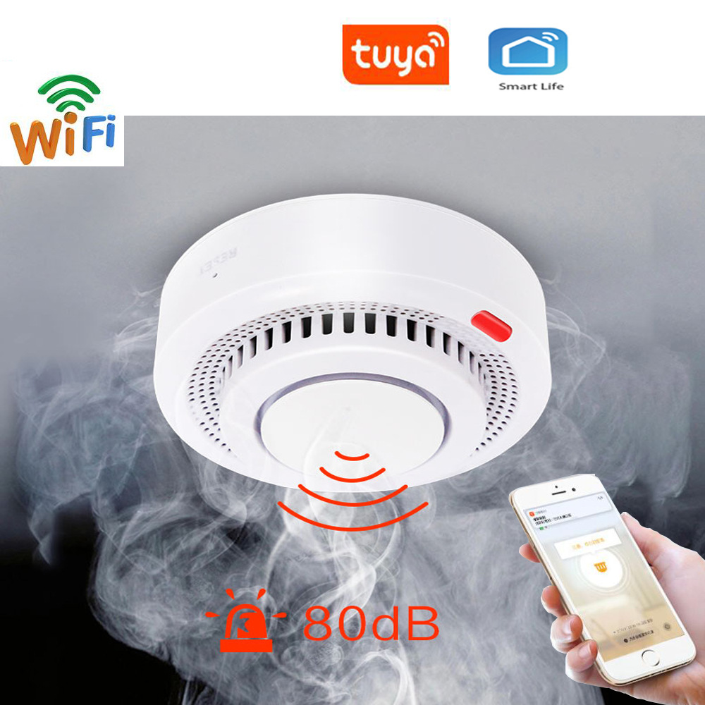 Tuya-Detector de humo WIFI, Sensor de alarma de protección contra incendios, inalámbrico, independiente, funciona con batería, alerta de vida inteligente, seguridad del hogar
