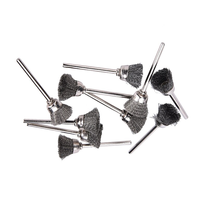 10 stuks roestvrijstalen draadbeker miniborstels, geschikt voor dremel-rotatiegereedschap accessoire 13mm