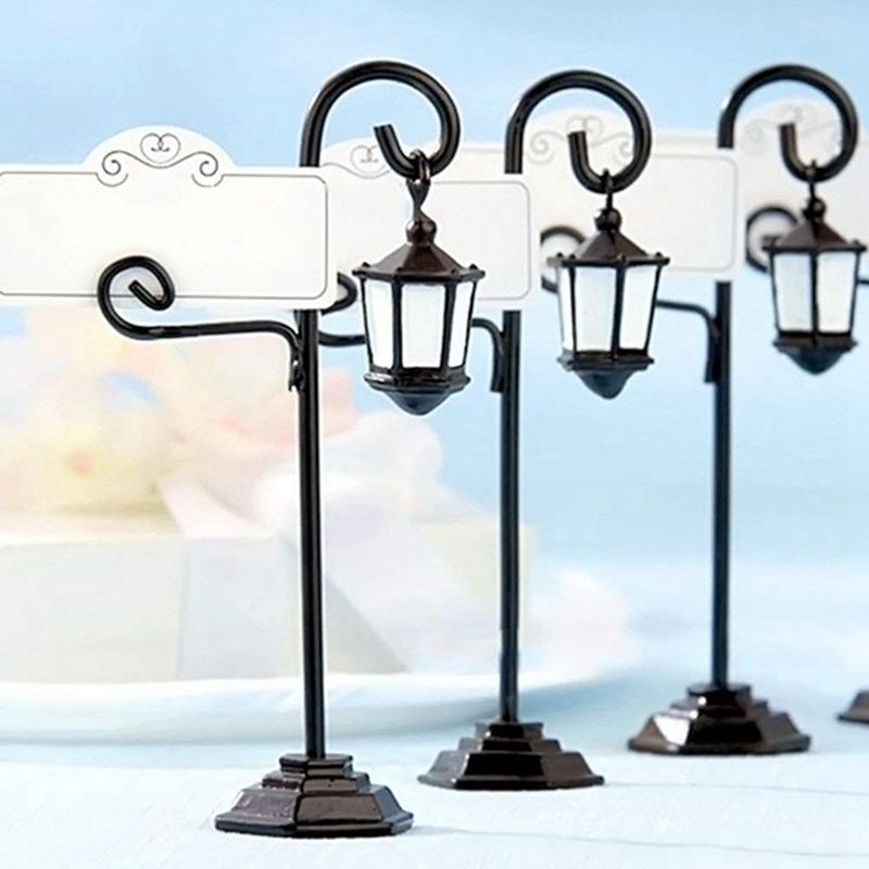 Soporte de tarjeta con forma de farola para , boda, recepción, lugar, número, nombre, mesa, menú, foto, Clip, 5 piezas