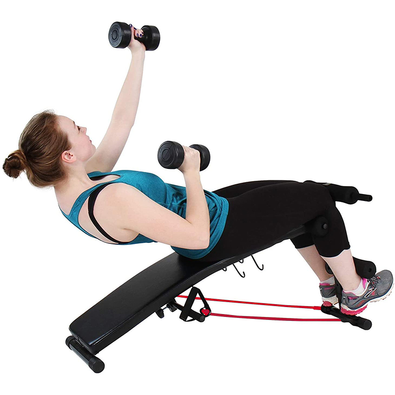 Outdoor Fitness Foldable Abdominal Back Weight Training Bench With 2 Dumbbells 2 Training Ropes Weight Benches HWC: black