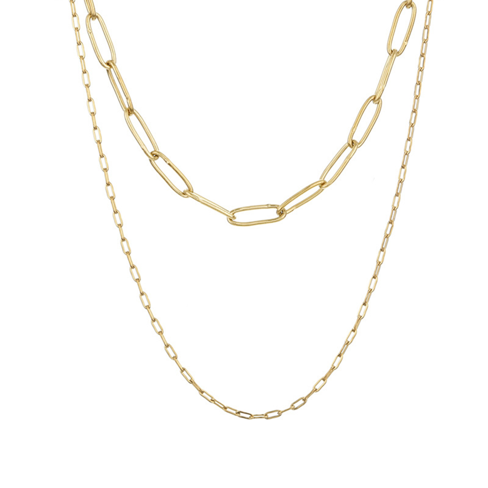 Punk Stijl Rvs Ketting Goud Kleur Papier Clip Hart Multilayer Vrouwen Party Club Kettingen Choker Ketting Sieraden, 1Pc