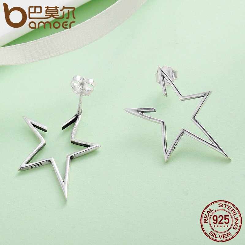 BAMOER Authentic 925 Sterling Silver Exquisite Star Stud Earrings for Women Hyperbole Fine Jewelry Bijoux SCE107