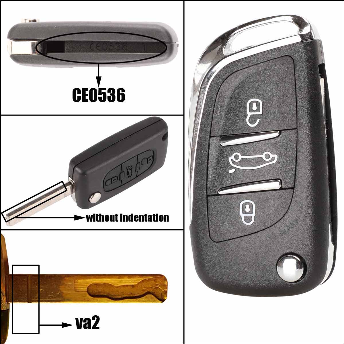 Cascarón plegable para llave de coche con tapa CE0536 para Peugeot 407 307 408 308 CITROEN C2 C3 C4 C5 C6 XSARA GRAND PICASSO Groove: 3B VA2 Blade / for-citroen