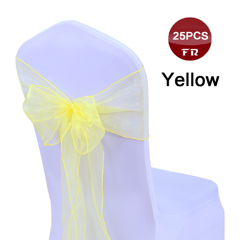 25pc farverige organza sløjfer vævet tyl rulle bryllupsfest dekoration bordløber organza gaze stol sashes sløjfe: Gul