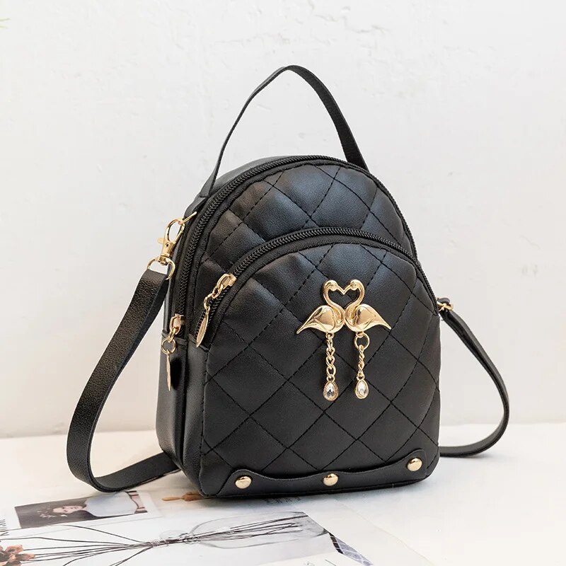 Rilibegan Damesmode Rugzak Ins Stijl Vrouwelijke Handtas Vrije tijd Mini Mode Dames Rugzakken Telefoon Packs MIni Rugzak: Black