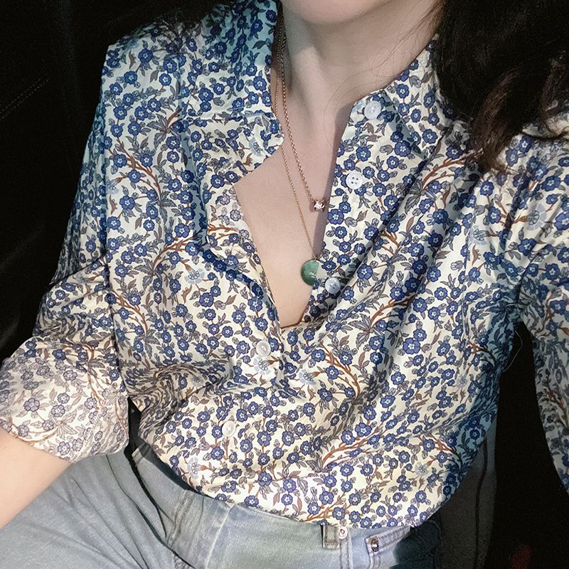 Camisas de manga larga con estampado Floral para mujer, blusas informales holgadas, botones elegantes Y2K, coreana, primavera y otoño, novedad