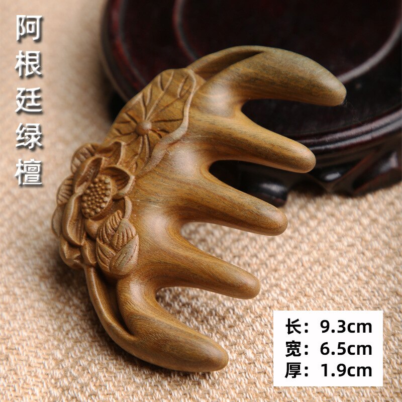 Green Sandalwood Massage Comb Carved Lotus Head Meridian Scraping Wide Tooth Comb Blood Circulation Acupoint Gua Sha Health Care: Lotus green