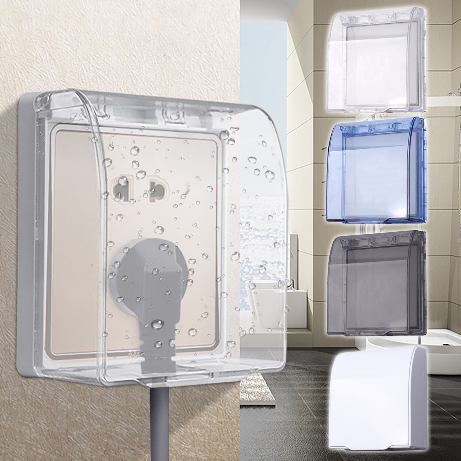 Caja impermeable autoadhesiva para enchufe eléctrico, cubierta de protección para interruptor de baño, a prueba de salpicaduras, tipo 86