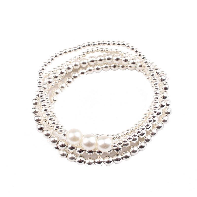 Zwpon 5 -teiliges set ccb-perlenarmbänder, armreifen aus kunststoffperlen, verstellbare elastische armbänder für damenschmuck
