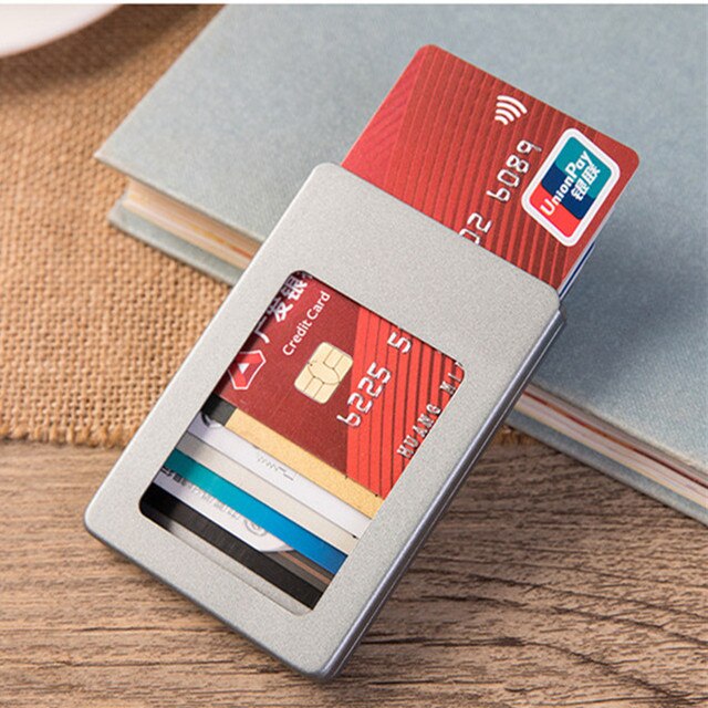 Minimalist Slim Card Holder for Men and Women Aluminum Alloy Card Case Credit Card Holder Box: Gray