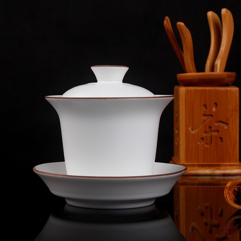Jingdezhen ding ovn mat hvid bryn kant hvid keramik gaiwan gongfu te brygning tekop gaiwan 160ml keramisk terrin tre skål: 160ml