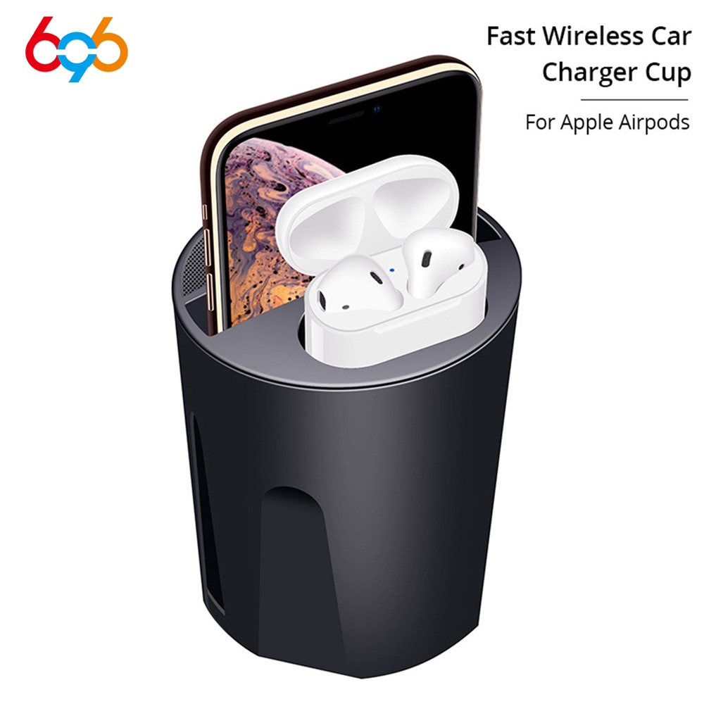 Portabicchieri Caricatore Wireless Auto - Ricarica Rapida 10W - Uscita USB - Con Supporto & Indicatore - Per iPhone 12/11/XS/XR