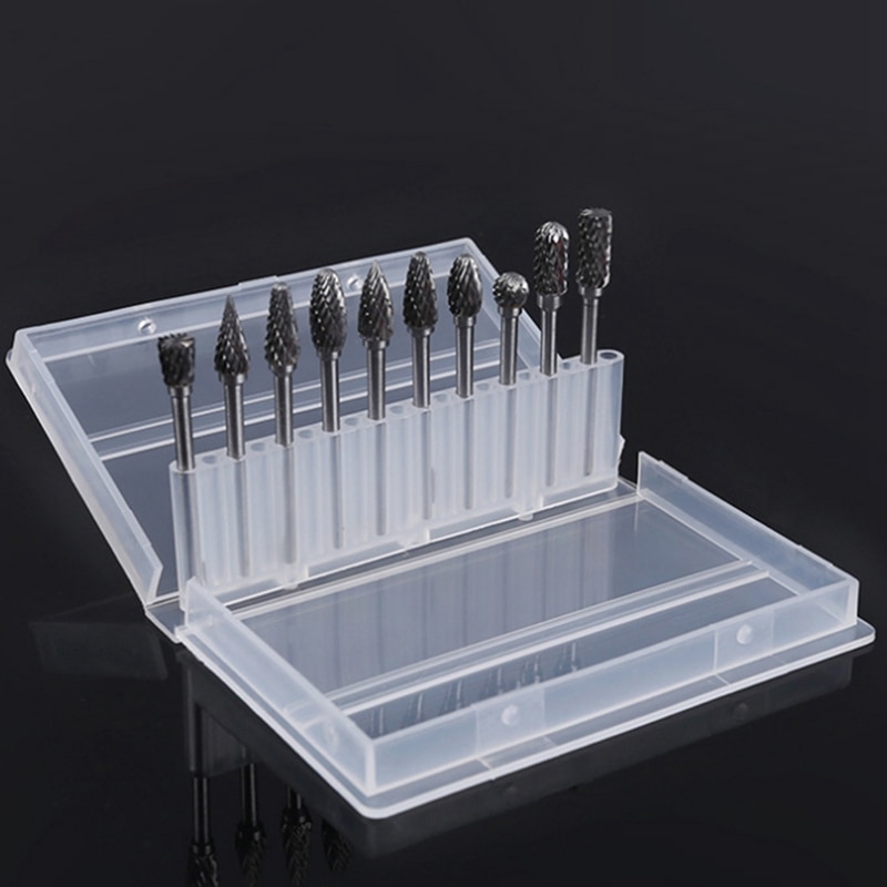 Double Cut Carbide Rotary Burr Set - 10 Pcs 1/8inch Shank, 1/4inch Head Length Tungsten Steel for Woodworking,Drilling