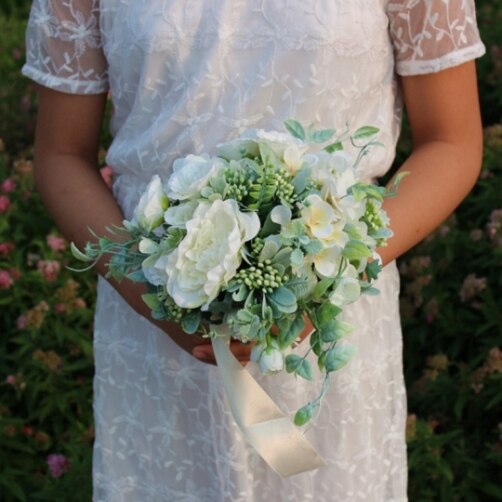 Bridal Bouquet Rose Wedding Flowers Bridesmaid Bouquet Artificial Wedding flower de mariage: White