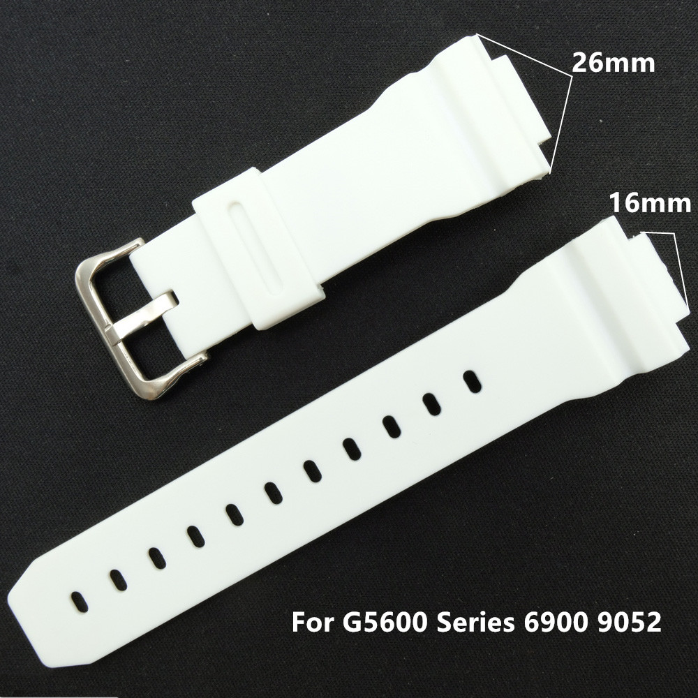 16mm Black PVC Watch Band Strap Fits DW-5600E DW-5700 G5600 5700 GM-5610 / 6900 9052 Series Watchband Replace + Tool: J4