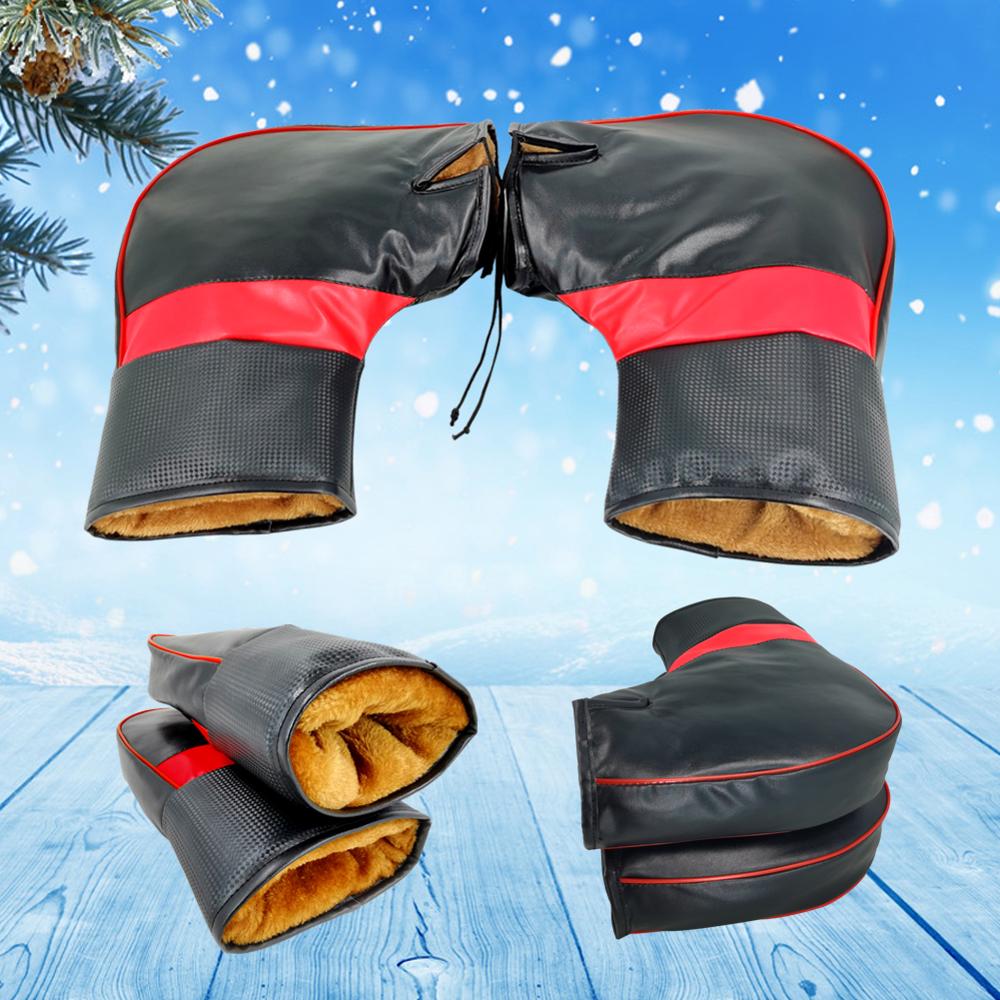 Gants de protection pour guidon de moto, 1 paire, en cuir noir, et épais, hiver