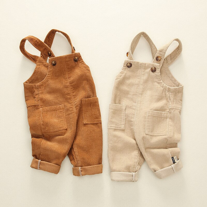 CITRUS Autumn Newborn Baby Girl Boy Bib Pants Straps Romper Solid Pockets Button Overalls Corduroy Outfit Kids Clothes