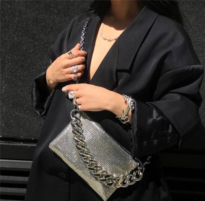 glänzend frauen Schlinge tasche kette Umhängetaschen für Damen kleine Kupplung brieftasche weibliche Schulter Taschen Splitter bolsa