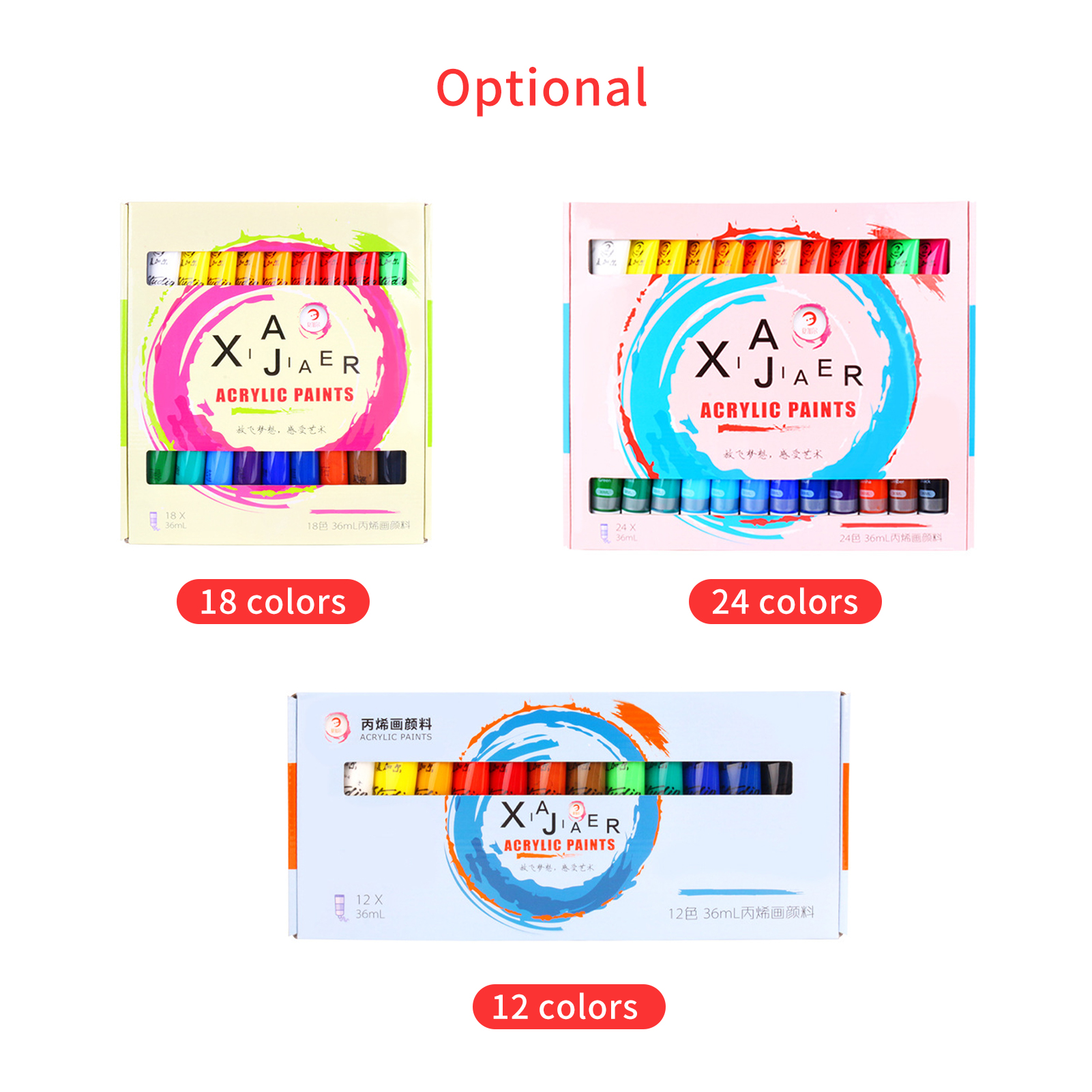 24 Colors Acrylic Paint Set 36ml Each Tube Rich Pigments Art Supplies for Children Students Artist Painter DIY Wall Painting