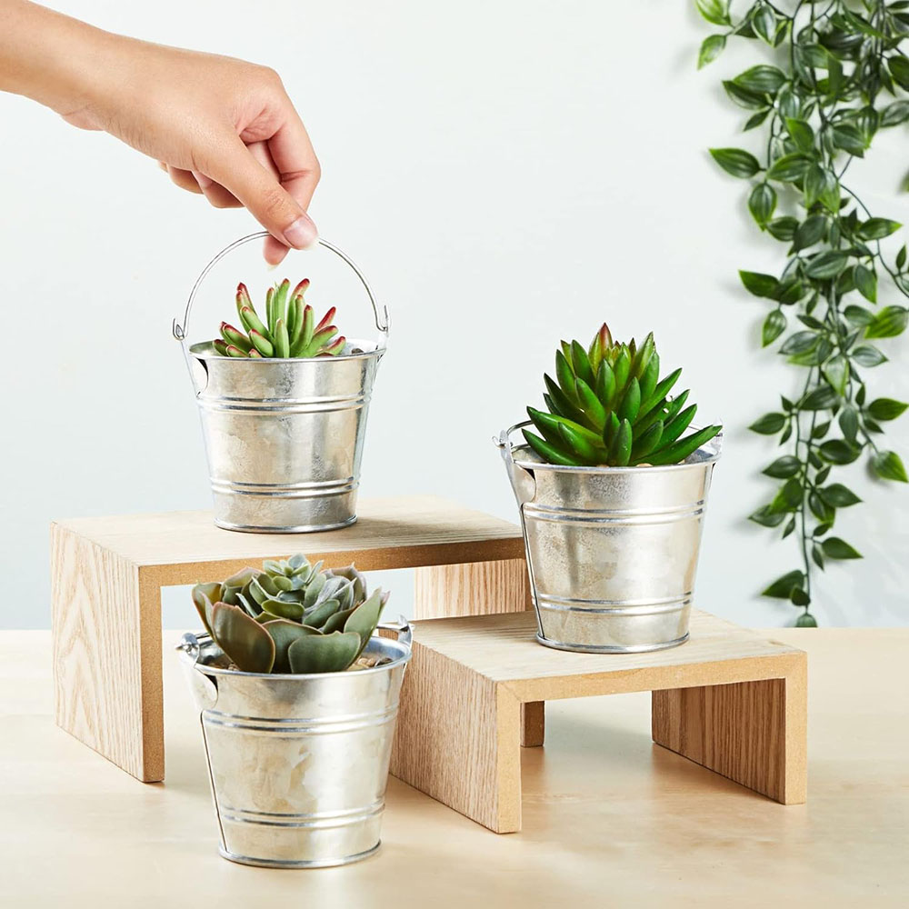 Paquete de 6 cubos pequeños de metal galvanizado con asas, mini cubos de estaño para recuerdos de , suculentas, decoración rústica del hogar
